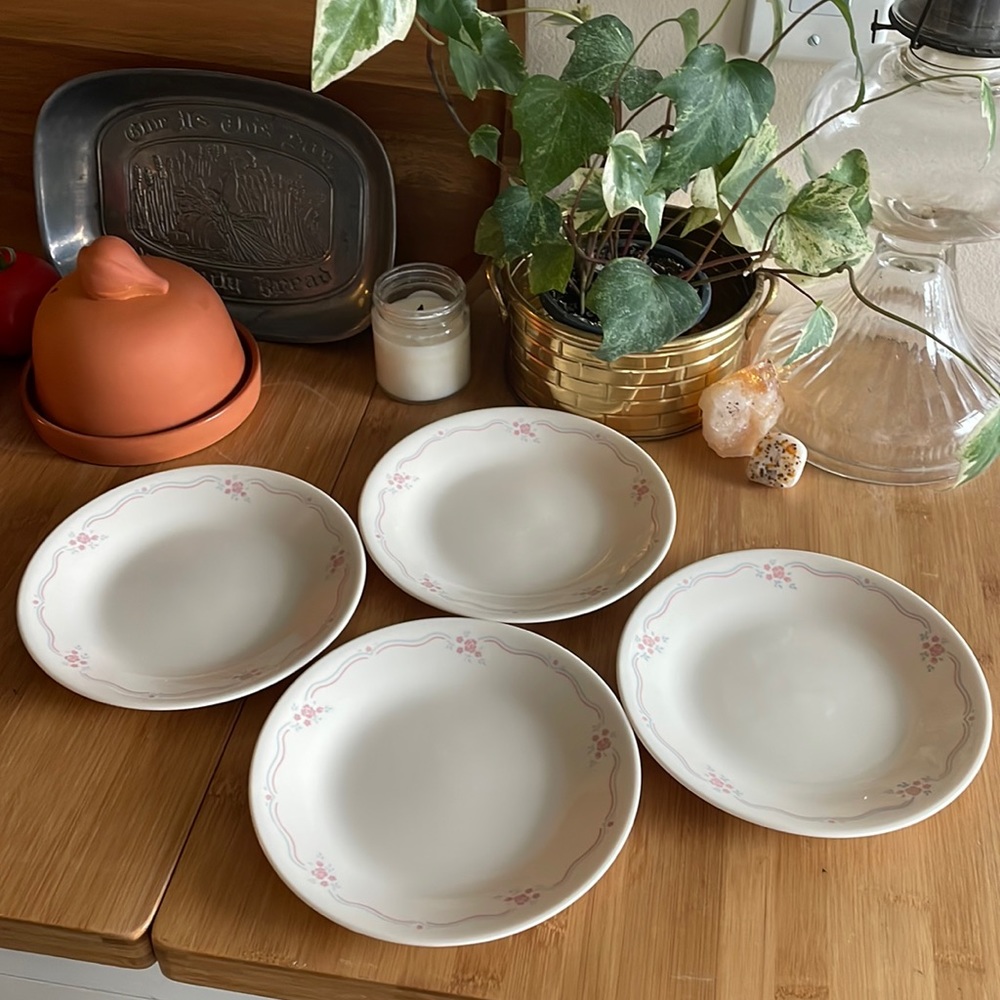 🍽️ Corelle English Breakfast Bread Butter Plates 6.75” Set of 4 Pink Floral